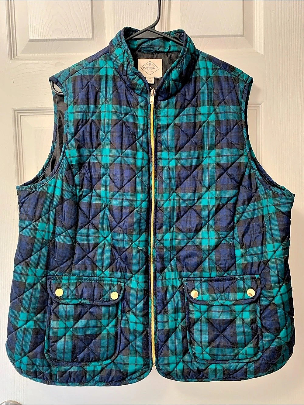 St. John's Bay Quilted Plaid Vest Blue & Green Size 1X